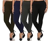 Women's Plus Size Basic Leggings 1X/2X - 4 pack (Black, Brown, Charcoal and Navy)
