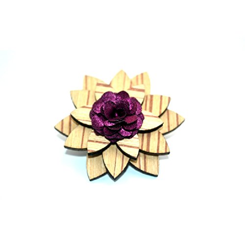 Amzchoice Men's Wood Lapel Flower Wooden Boutonniere Pin for Suit Wedding Corsage (Purple)