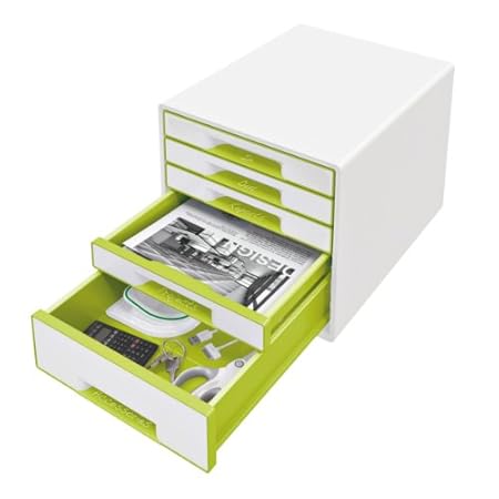 Leitz 52141064 Wow Cube Schubladenbox (Polystyrol) 5 Schubladen perlweiß/grün