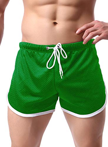 Ouber Men's Fitted Shorts Bodybuilding Workout Gym Running Tight Lifting Shorts (L, Green)