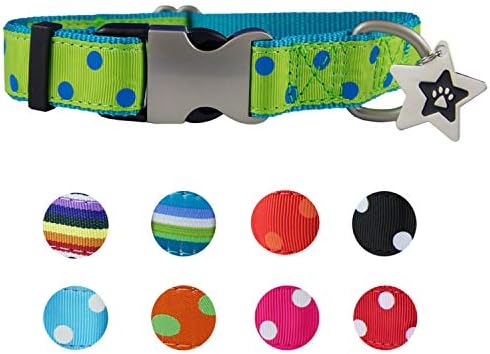 Cute Dog Collar for Small Dogs - Small Dog Collar with Metal Buckle - Free Dog ID Tag to engrave. Perfect Girl Dog Collar in Pink, Red, Spots & Stripes - Soft Nylon Dog Ribbon Collar - Adjustable Size