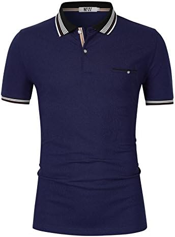 MrWonder Men's Casual Slim Fit Short Sleeve Golf Polo Shirts Stripe Collar 2 Button Athletic T Shirt