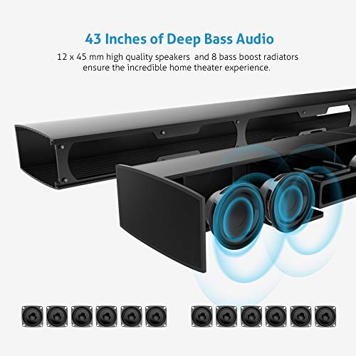 Meidong Soundbar,Sound Bars for TV Bluetooth Speakers Large Size 43 Inch High-Power 72 Watts with Stereo HiFi Opt Remote Control Home Theater System