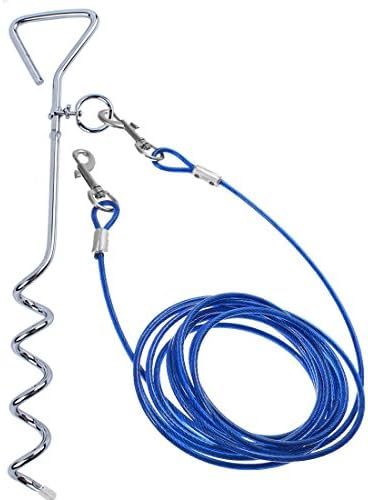 Tie Out Cable Stake for Dogs,Pets 16.3" Spiral Stake and 10 Feet Leash With Anti-Winding Metal Ring Up to 100 Pound Cable for Yard Camping Outdoors