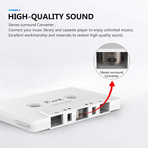Elook Car Cassette Aux Adapter Kit, with A Smartphone to 3.5 mm Headphone Jack Adapter for Car, iPhone, MP3 ect. White - Thumbnail 2