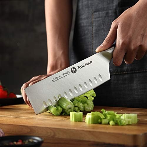 TooSharp Couteau de Chef Nakiri, 7 Pouces Couteaux de Cuisine Professionnels, Prime G-10 Garolite Poignée Allemagne Antiadhésif Haute teneur en Carbone Acier X50CrMoV15-7 (180mm) - Cuisine A Vivre TooSharp Couteau de Chef Nakiri, 7 Pouces Couteaux de Cuisine Professionnels, Prime G-10 Garolite Poignée Allemagne Antiadhésif Haute teneur en Carbone Acier X50CrMoV15-7 (180mm)