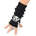 Flammi Women's Cable Knit Fingerless Gloves Arm Warmers with Crossbones Jacquard Skull Thumbhole Mittens (Black) primary