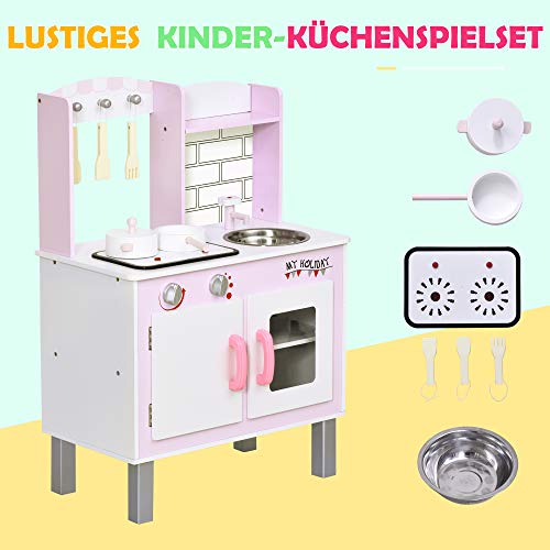 HOMCOM Kinderküche mit Zubehör Herde Spielzeugküche Spielküche Kinderküche Holz 3 Jahre+ Spielzeugküche für Kinder… – Bild 4