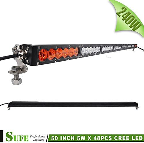 SUFEMOTEC 50 INCH 240W Single Row LED Work Light Bar 12V 24V For Offroad SUV ATV Trucks 4X4 4WD Grille Front Bumper Roof Light Amber + White Combo