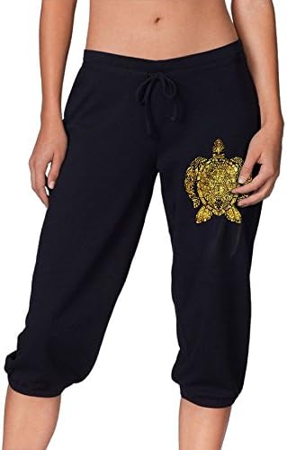 OneWomenHeart Gold Space Sea Turtle Gifts Women's Lightweight Drawstring Exercise French Terry Knee Pants