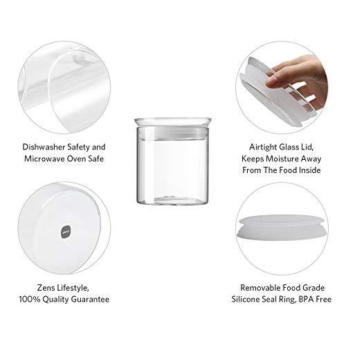 ZENS Glass Canister with Airtight Lid, 8 Fluid Ounce Small Clear Jars Containers for Kitchen Spice Herbs or Bathroom,250 ML