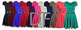 mymixtrendz Women's Cap Sleeves Skater Dress with Belt Frankie Flare Top