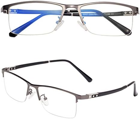 老眼鏡 軽いブルーライトカットメガネ ハーフリム ケース付き メンズ レディース おしゃれ リーディンググラス 度付き Tr2317 グレー 度数 100