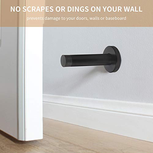 Orhemus Decorative Door Stoppers - 3.5 Inch 304 Stainless Steel Heavy Duty Door Stops with Rubber Tip Bumper for Wall and Door Protection Sound Dampening 2 Pack Matte Black - Thumbnail 2