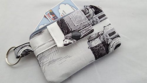 Zipper Mini Wallet Pouch Key Chain Fabric Card Holder Vintage Camera