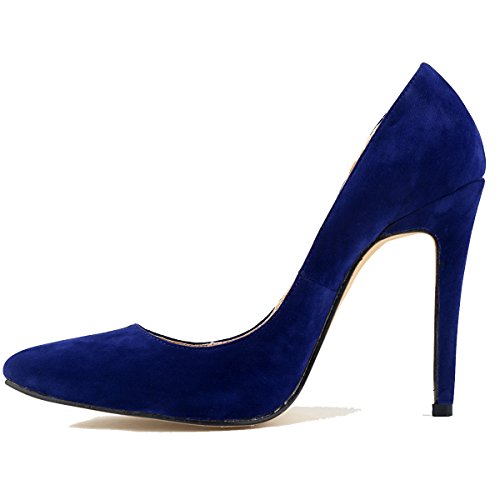 Loslandifen Womens Closed Toe High Heels Pointed Slender Stiletto Pumps(302-1VE35,Blue)