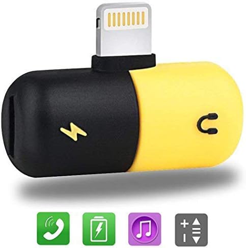 LABOL Dual Headphone Adapter Compatible with Apple iPhone 11 Pro Max/11 Pro/11/Xs Max/Xs/Xr/8/8 Plus/7/7 Plus - 2 in 1 Charge and Listen to Music at The Same Time - Yellow/Black