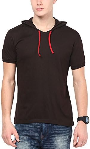 Inkovy Men's Hooded Half Sleeve (Brown_Large)