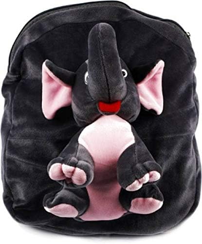BDMP 10 L Kid's Polyester Plush Elephant Cartoon Toy Backpack (Pink and Black)