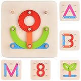27 PCs Preschool Learning Toys Stacking Blocks Wooden Letters Number Shape Puzzles for Kids, Educational Toys Letter Board Set for Boys & Girls