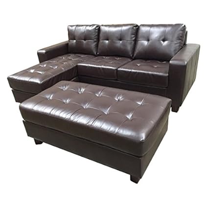 Amazon Com Pemberly Row Leather 3 Piece Reversible Sectional With
