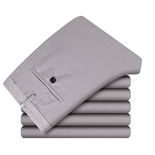 Men's Stretchy Straight Fit Casual Pants,100% Cotton Flat Front Formal Trousers Dress Pants