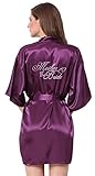 JOYTTON Women's Satin Kimono Robe with Embroidered Mother of the Bride Short