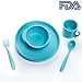 Childrens Dinnerware Set 5 Pieces, Yehua Baby, Toddler, Kids Tableware Set - Spoon, Fork, Cup, Plate, Bowl - FDA/BPA Free Certified Silicone, Unbreakable, Best Gifts With Child 1-13 Years Old - Blue