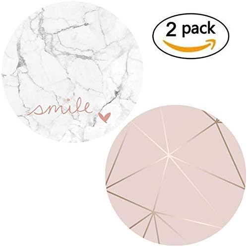 njsaax 2 Pack Stretch Phone Holder Expanding Stand and Grip for Smartphones and Tablets - White Marble Rose Gold Smile Heart and Rose Gold