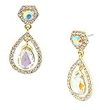 Topwhoesalejewel Rhodium Gold Dangle Aurora Borealis Stone Teardrop Earrings