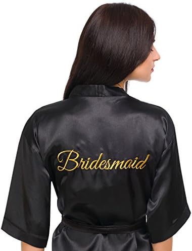 INeedThisRobe Satin Embroidered Kimono Robe for Bride, Bridesmaid, Maid of Honor