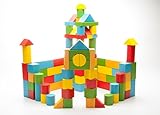 100 Piece Color Wooden Building Blocks Set With Durable Carrying Case For Children