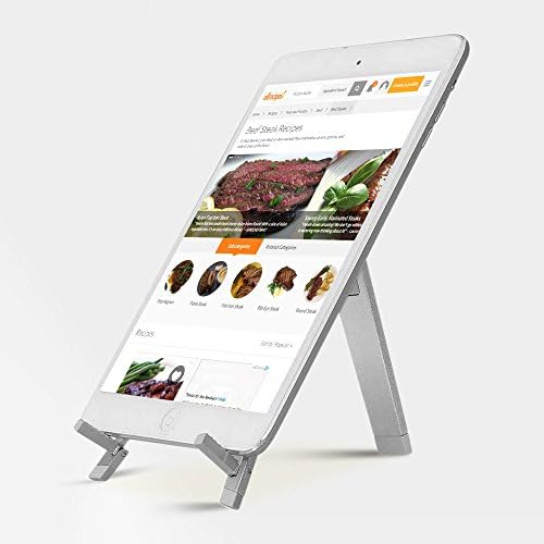 Portable Kitchen Tablet Stand, Cookbook Stand for iPads, iPad mini, iPhone, surface &amp; 7-12 inch Tablets (silver)