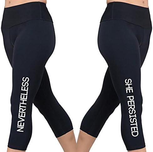 Women's NEVERTHELESS SHE PERSISTED Leggings/Capris, Black with White Print, Size XL