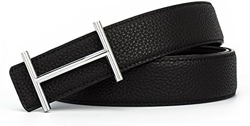 XiaoStone Mens Genuine Leather H Smooth Buckle Litchi Grain Leather Belt