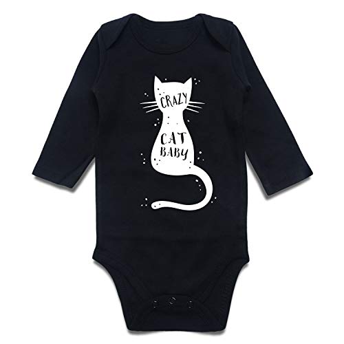 SOBOWO Funny Words Infant Baby Bodysuit One Piece Shirt for Newborn Girls Boys (0-3 Months, Crazy Cat Baby Black Long Sleeve)