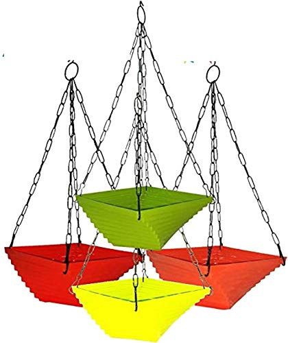 KHOJI Plastic, Resin Twister Hanging Pots with Chain, Multicolour, 4 Set