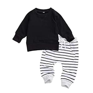 Pasgeboren Baby Jongens Kleding Outfit Effen Lange Mouwen Sweatshirt Tops Gestreepte Broek Pyjama Set