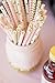 Gold and Pink Straw Mix Star Dots Chevron Stripe 125 Pk