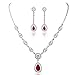 GULICX Silver Tone Ruby Color Red Jewelry Set Necklace Earrings Wedding Party Jewelry Silver Tone