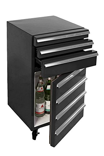 Mini-Kühlschrank für Getränke im retro Werkstattwagen-Look | schwarz, fahrbar, innovativ, stromsparend | exklusiver Bierkühls