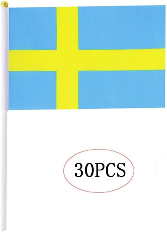 Sweden Stick Flag,Swedish Hand Held Mini Small Flags On Stick International Country World Stick Flags for Party Classroom Garden Olympics Festival Clubs Parades Parties Desk Decorations(30 Pack)
