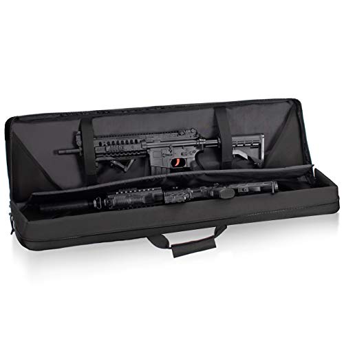 HUNTSEN Tactical Double Long Rifle Pistol Gun Bag Firearm Transportation Case Double Rifle Bag Outdoor Tactical Carbine Cases Water Dust Resistant Long Gun Case Bag (Black, 42")