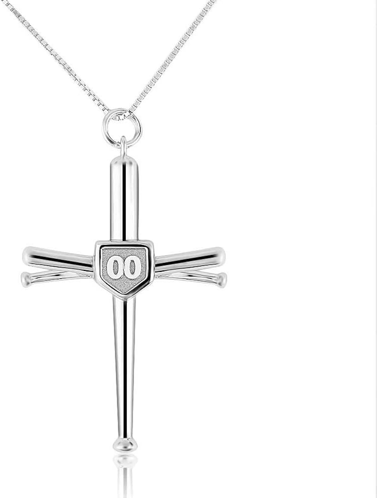 S925 Sterling Silver Baseball Bat Cross Necklace Personalised Number
