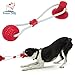 Smart Dog Suction Cup Dog Toy, Self-Playing Tug of War Dog Toy with Chew Rubber Ball, Dog Rope Toys for Aggressive Chewers, Interactive Pet Tug Toy for Boredom, Indestructible Bite Toy Teething (Red)