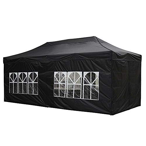 AyaMastro Black Outdoor 10' x 20' Gazebo Canopy Garden Shelter Party Wedding Tent w/Detachable Sidewall & Carry Bag with Ebook - Thumbnail 2
