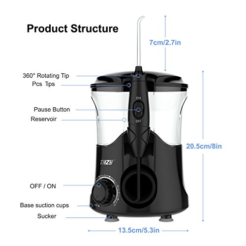 Water Flosser, Water Pick, Dental Countertop Oral Irrigator for Teeth Brace Clean with Water Toothpick 10 Adjustable Water Pressure, 600ml Capacity, 7 Jet Tips for Adults or Kids, Black - Thumbnail 4