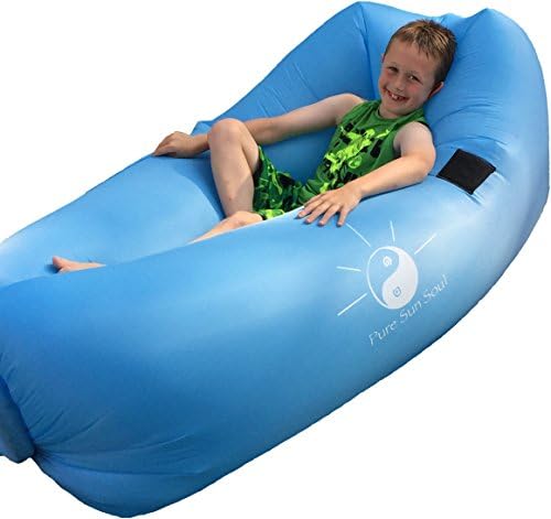 Pure Sun Soul Inflatable Lounger–Inflate with air, lounge, and relax at the beach, park, poolside, camping, indoor &amp; outdoor events; it’s convenient, portable, lightweight, and durable! (Blue)