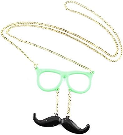 2 PCS Fashion Jewelry Necklace Long Chain Pendent Sweater Collar Bib Choker Collier Pale Green Beard Mustache Glasses