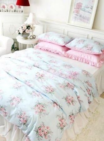 Swanlake Shabby and Elegant Aqua Blue with Roses Duvet Cover Bedding Set 1111 (Queen)